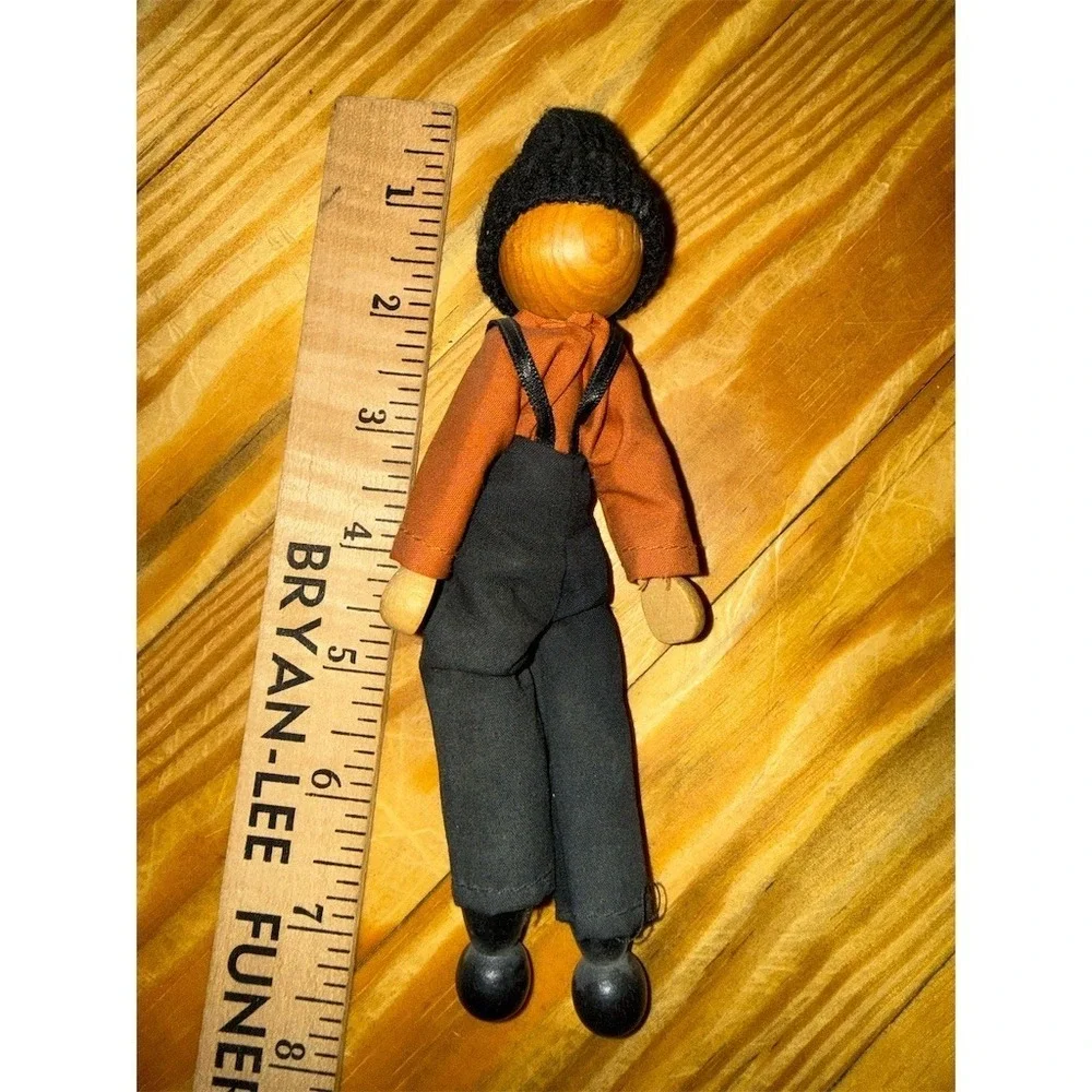 Bryan-Lee Folk Art Doll man Multicolor Handmade Knit Hat Overalls 8 in primitive